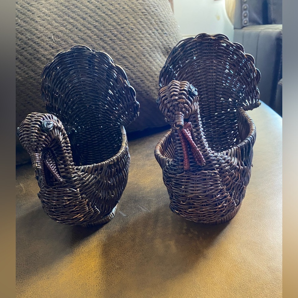 2 Vintage Turkey Baskets & 1 Anico collectible Turkey Plush